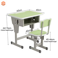 Ensemble bureau et chaise pour étudiants en stock d'usine, mobilier de classe, bureau et chaise d'école à hauteur réglable, tables d'école modernes en métal