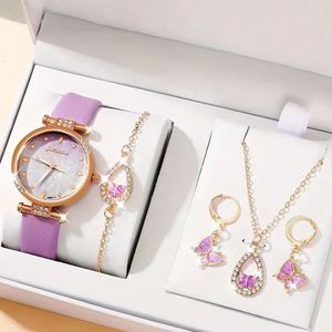 192047 5 piezas conjunto de joyería de mujer reloj de cuarzo clásico de moda - Product Image 1