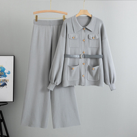Ensemble deux pièces élégant pour femme : pull tricoté col polo ample et pantalon taille haute à jambes larges – Collection Automne Hiver