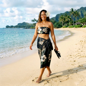 Custom Hawaiian Woven Dot Pareo Sarong Floral Print <b>Beach</b> Wrap Lightweight Tropical Resort Wear OEM ODM Manufacturer Supplier - Product Image 1