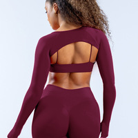 Conjunto de Yoga Personalizado de 3 Piezas para Mujer: Top Corto con Aberturas para los Pulgares y Manga Larga, Sujetador Cami y Leggings de Cintura Alta con Efecto Scrunch Butt para Gimnasio y Ropa Deportiva