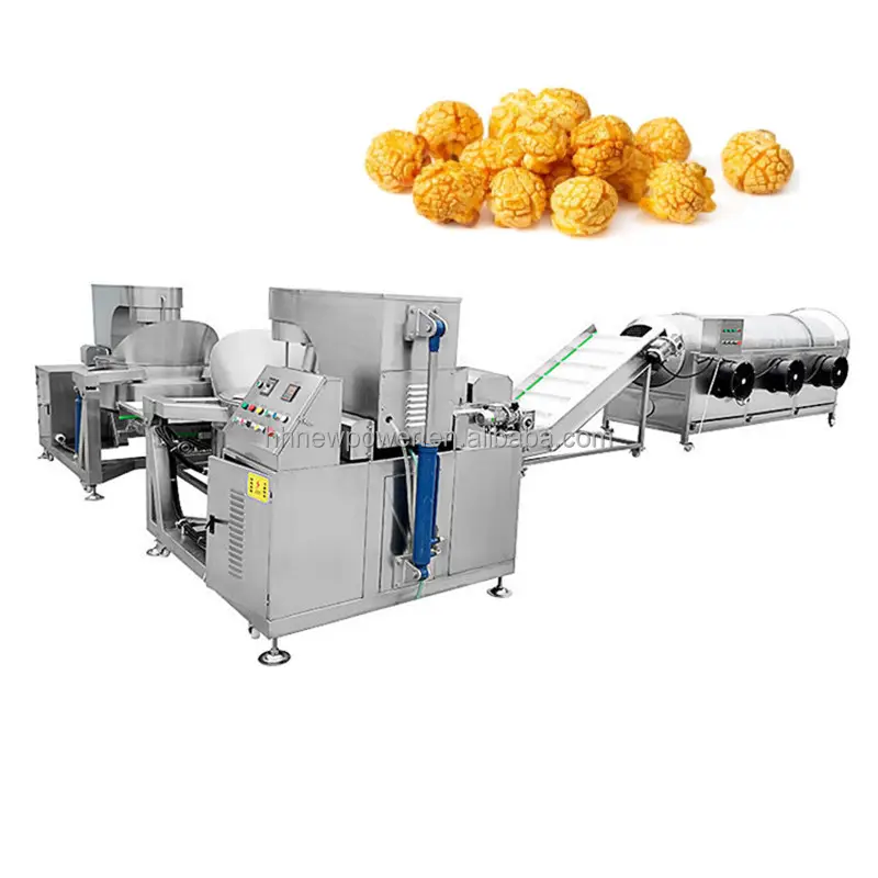 Chaleira de pipoca industrial em forma de bola comercial totalmente automática, máquina de fazer milho da linha de produção de panela, preço para venda