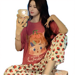 <b>Women's</b> Breathable Casual Sweet Cute Cartoon Pattern Loungewear Set Spring Autumn Large Size Elastic Waist Long <b>Pants</b> Short - Product Image 3
