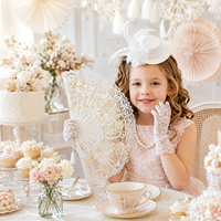 DAMAI Accessoires de fête du thé, de jardin et d'Halloween pour filles, ensemble violet et blanc comprenant un chapeau, un éventail en dentelle, des gants et un collier