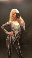 Combinaison noire à manches longues et strass scintillants, épaules dénudées, Sexy, tenue de Club, tenue de soirée élégante