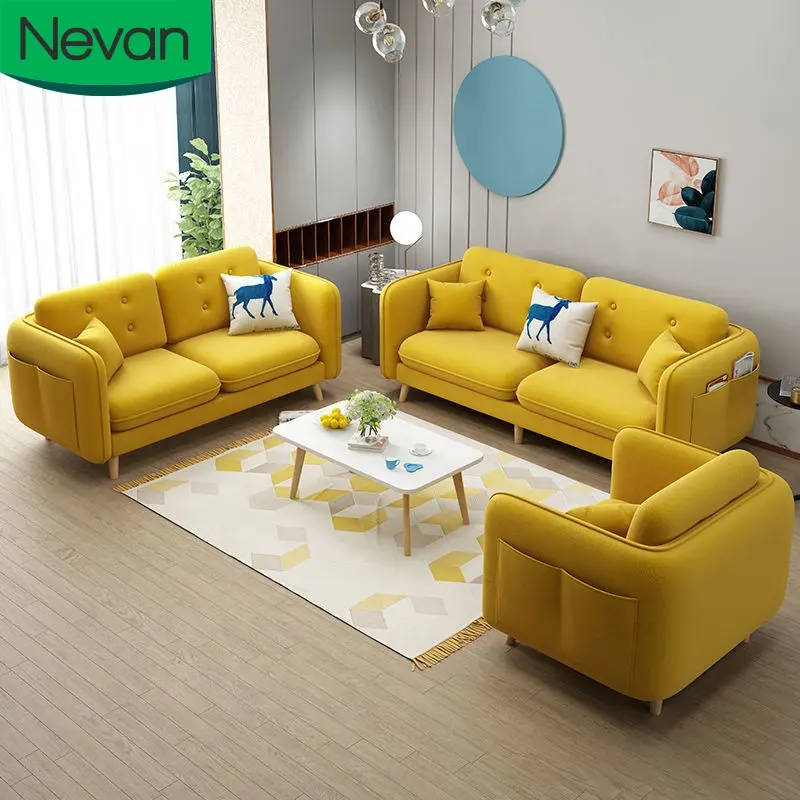 Casa móveis nórdico estofados conjunto de tecido seccional amarelo sala de estar atacado china sofá