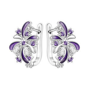 Boucles d'oreilles en laiton blanc et zircon violet, motif feu d'artifice, thème jardin, très vendues, exclusivement pour femmes - Product Image 1