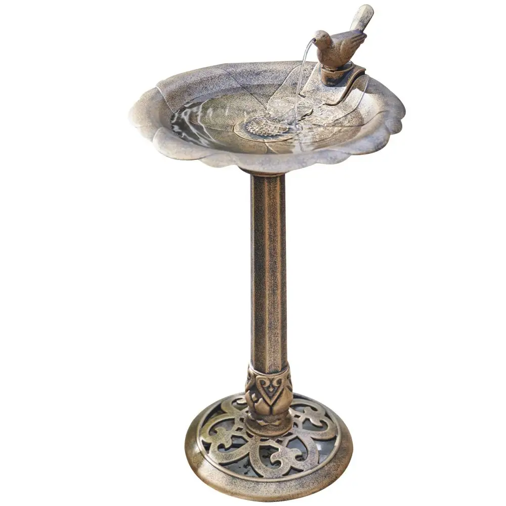 Mangeoire de bain pour oiseaux avec lumière solaire Jardin et patio Station de table d'alimentation pour oiseaux Piédestal extérieur LED Fontaine de bain d'oiseaux en bronze