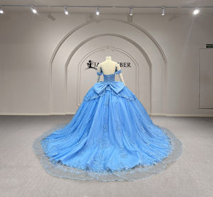 Vestido de Quinceañera Xy005 Azul, Largo hasta el Suelo, con Cintura Natural, para Fiestas de Adolescentes de 15 Años - Product Image 4