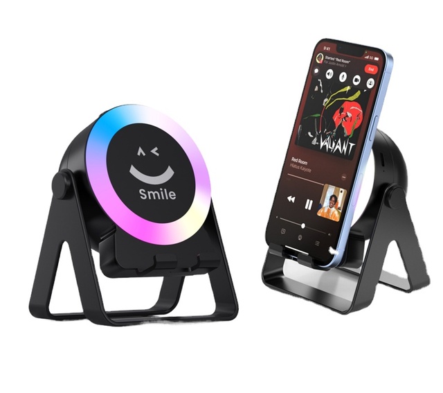 Smart Induction Wireless for BT Speaker RGB LED Microphone Portable Audio Mini Breathing Stand for Mobile Outdoor