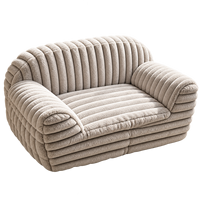 Fauteuil rond en mousse matelassée en fausse fourrure shaggy écru, une pièce, confortable et moelleux, avec housse zippée, compressé pour chambre à coucher