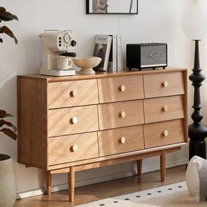 Commode Hillside à neuf tiroirs en bois massif, style Mid-Century Modern, meuble de rangement pour chambre à coucher, 1,6 mètre, en chêne - Product Image 1