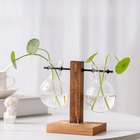Vase à bulbe en verre transparent pour arrangement floral hydroponique avec cadre en bois vintage créatif