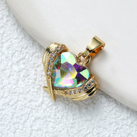 Collar de Corazón con Esmeralda Verde y Circonita, Chapado en Oro de 18K, con Alas de Ángel Guardián, Joyería Antideslustre para Mujer