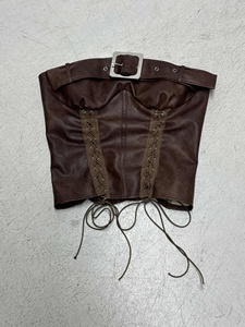 Women Buckle Strap Lace Up Leather Tube Top Slim Fit <b>Corset</b> Style with Metal Eyelets Vintage Biker Street Party Top - Product Image 6