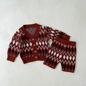 Mới công bằng đảo phong cách retro Jacquard Áo len thiết lập cho cô gái V Cổ Nút Cardigan và độ đàn hồi Quần Short Cotton 2 mảnh phù hợp với trẻ em - Product Image 1