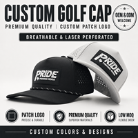 Casquette de golf sportive Mastered Oxford 5 panneaux, unie, imperméable, avec logo en silicone personnalisé, faible MOQ, OEM, perforations laser, caoutchoutée, classique