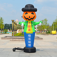 Homme Citrouille Gonflable Géant Personnalisé Agitant la Main avec Costume Vert et Chapeau Noir pour Publicité Extérieure, Fêtes et Événements d'Halloween