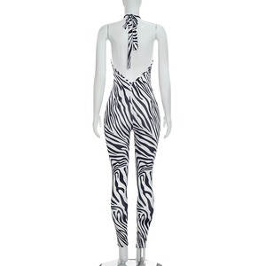 Viviblook D26JP253 Combinaison décontractée pour femme, nouvelle combinaison sexy sans manches à imprimé zèbre, dos nu, moulante, une pièce - Product Image 3