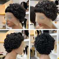 Perruque Pixie Cut en Cheveux Humains Bouclés, Courte, Type Bob, avec Nœuds Décolorés, Lace Frontale et Baby Hair