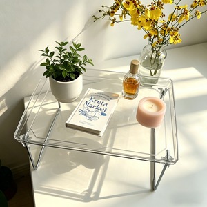 Estante de almacenamiento plegable transparente minimalista, organizador multiusos rectangular para escritorio, cama, cocina, apilable - Product Image 1