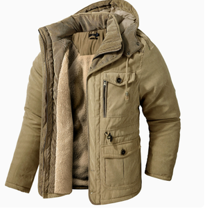 Mens Sherpa Lined Parka Hooded <b>Winter</b> Jacket Solid Color <b>Thick</b> <b>Coat</b> with Pocket Flap Closure Outdoor Wear - Product Image 5