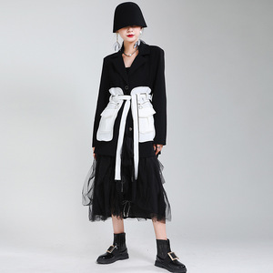 Abrigos y chaquetas para mujer, chaqueta de moda en blanco y negro, abrigo de traje de longitud media ajustado a la cintura nostálgico Retro para mujer - Product Image 4