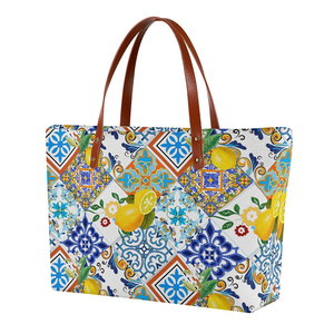 2026 New Design <strong>Italy</strong> Canvas Cotton Beach Tote Bag With <strong>Leather</strong> Handles High Quality Custom logo Printed Shoulder Shopping Bag - Product Image 3