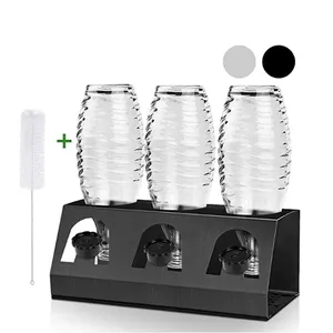 New Design Stainless Steel Drip Rack with Bottle Brush Drip Tray 3 Glass Bottles Lid Holder Bottle Holder