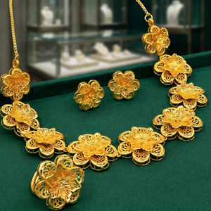 Wholesale 14K18K24K Gold Plated Brass Forming Necklaces Set, Traditional Floral Design Jewelry Set, Fashion Jewelry Oro Joyeria. - Product Image 3