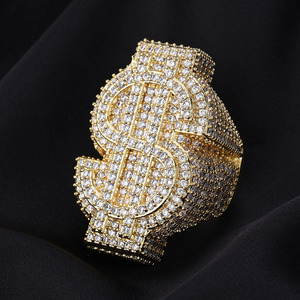 Cincin Pria Lapis Emas Berlian Zirkon Tembaga Hip-Hop Eropa Amerika, Grosir Laris Manis, Model Lintas Batas - Product Image 5
