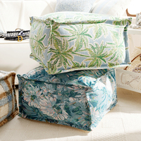 Pouf ottoman en jacquard à motif de feuilles de palmier tropicales, coussin de siège carré doux, repose-pieds pour salon, chambre à coucher, balcon, style bohème floral