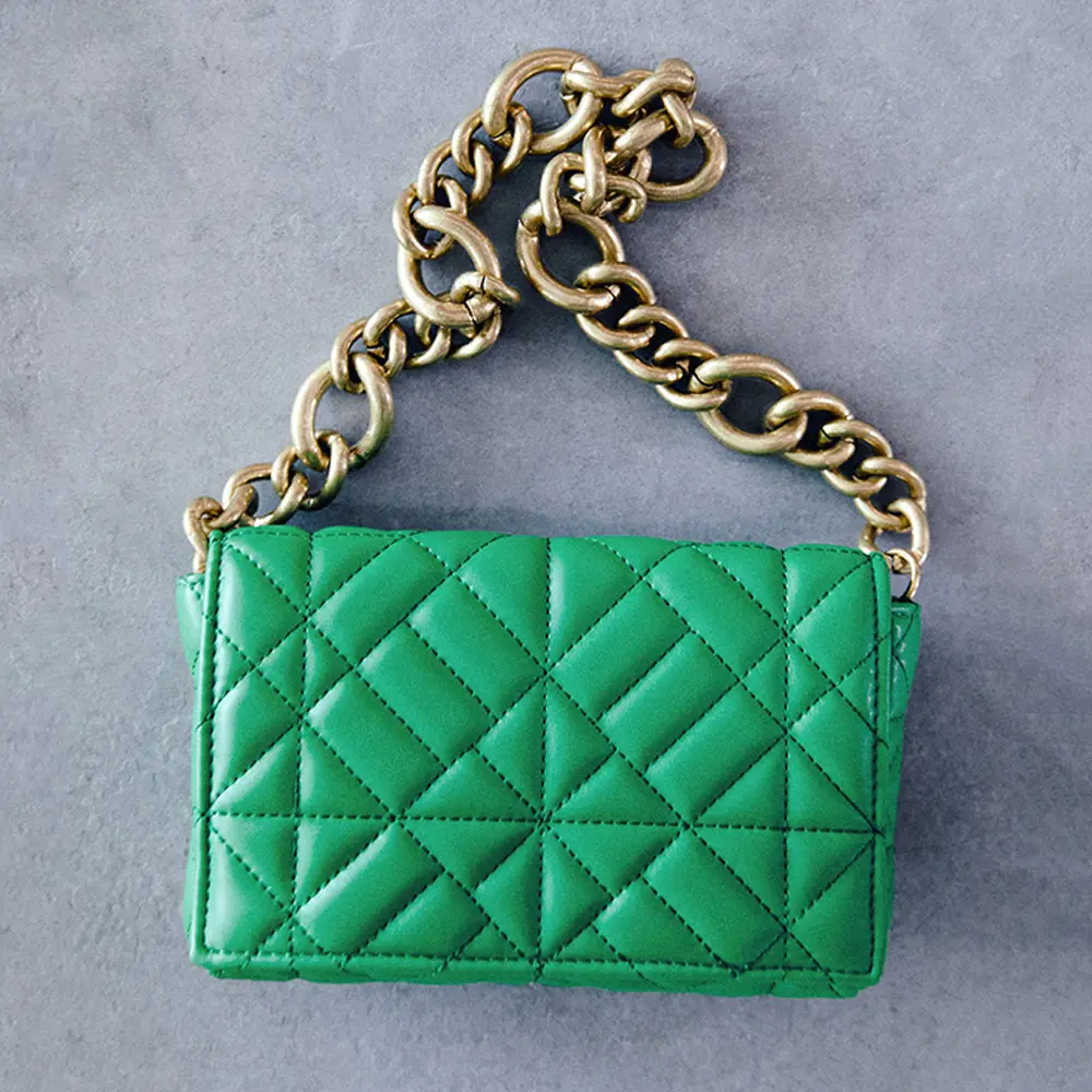 Wholesale Quilted Green Leather Chain Shoulder Sling Bag Ladies Handbag Purse For Women