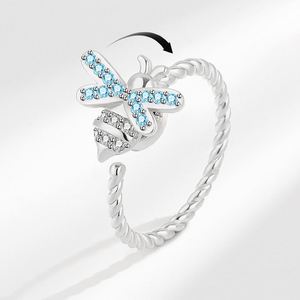 Hot Selling Blue Diamond Copper Fashionable Rotating <b>Bee</b> Open Ring Gold Stylish Trendy for Women Girls for Wedding Engagement - Product Image 1