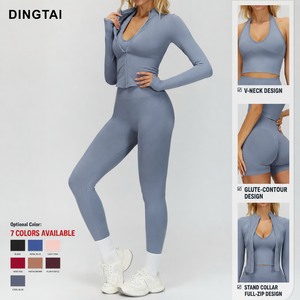 Dingtai Seamless Ribbed Yoga Set Racerback Sports Bra High Waist Scrunch Butt <strong>Leggings</strong> Women Fitness Gym Wear Custom Brand - Product Image 3