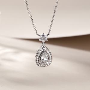 Collier pendentif goutte d'eau en argent 925 plaqué rhodium avec zircon, chaîne à maillons, bijoux tendance pour fiançailles, fêtes et mariages pour femmes - Product Image 6