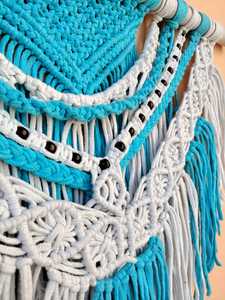 Blue <b>White</b> Macrame Wall <b>Hanging</b> Handmade Fringe Decorative Wall Art Boho Home Accent - Product Image 4