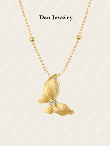 Collar <span class=keywords><strong>de</strong></span> Plata 925 con <span class=keywords><strong>Cadena</strong></span> <span class=keywords><strong>de</strong></span> Bolas <span class=keywords><strong>de</strong></span> Lujo Francesa, Adornado con Mariposas 3D <span class=keywords><strong>Doradas</strong></span>, para Compromiso o Boda - Product Image 2