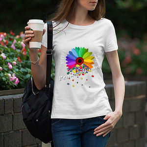 Nouvelle idée de produit 2021 accepter comprendre l'amour autisme fleur Appliques écologique Anti-boulochage femmes t-shirt - Product Image 3