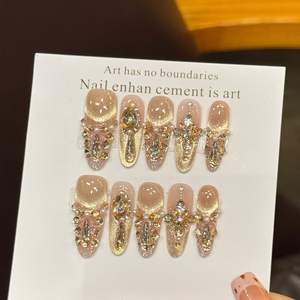 Dernier style de faux ongles en zircon couleur champagne, style français, œil de chat, luxe léger haut de gamme, manucure artisanale, portables - Product Image 2