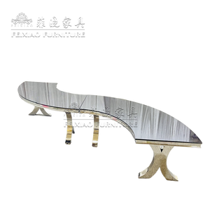 Foshan mariage serpentine argent rond demi-lune <span class=keywords><strong>en</strong></span> acier inoxydable <span class=keywords><strong>verre</strong></span> haut S forme <span class=keywords><strong>Table</strong></span> à <span class=keywords><strong>manger</strong></span> - Product Image 1
