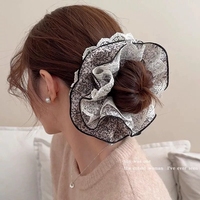 Scrunchie XXL en dentelle française de 15 cm, imprimé floral, double couche de coton, MUJU, scrunchie tendance pour femmes pour le Jour de l'Indépendance