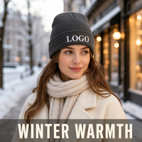 Groothandel volwassen unisex designer warme gebreide gestreepte wintermutsen met aangepaste borduurlogo