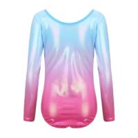 Justaucorps de danse et de gymnastique pour enfants B79 avec logo personnalisé, dégradé de couleurs, manches longues, ensemble 3 pièces avec jupe scintillante
