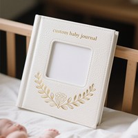 Ensemble cadeau de luxe personnalisé en cuir de PU couverture rigide souvenir de bébé livre de souvenirs agenda avec fenêtre photo pour les nouveaux parents