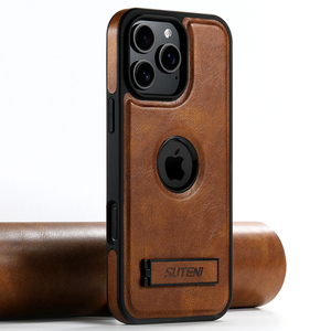 Housse de téléphone en cuir PU cire d'huile pour <span class=keywords><strong>iPhone</strong></span> 16 Pro étui magnétique avec fonction de vue sur le support - Product Image 1