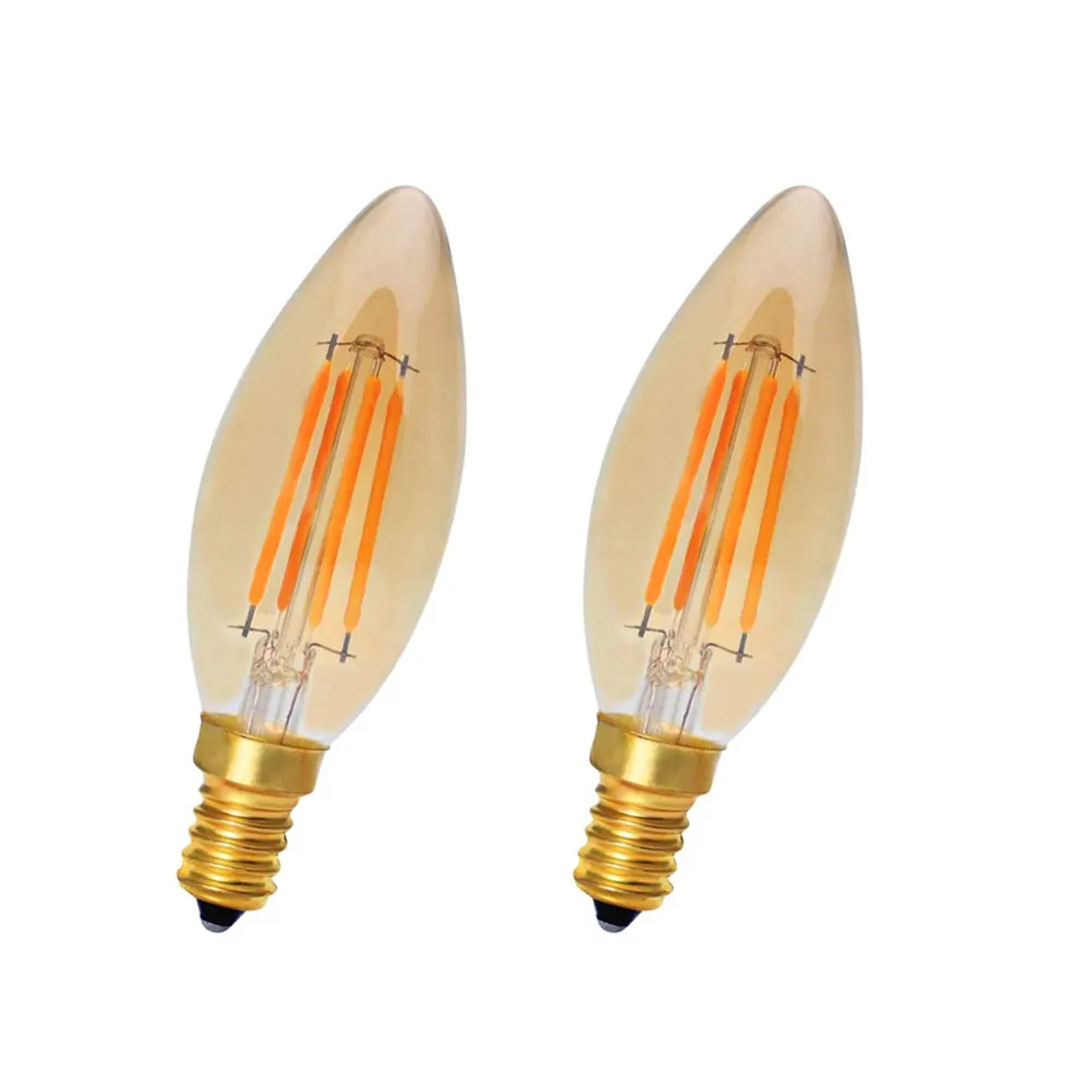 Lustre moderno de decoração, lâmpada vela 4w c35 2200k e14 220v, filamento de led com tinta dourada fábrica de guão