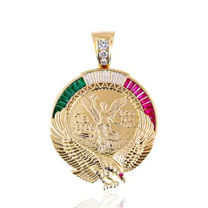 CM YIM Manufactory Direct Tricolor Religion Brass Copper Alloy 14k Gold Plated Gold Mexican 50 Pesos Centenarios Pendant For Men