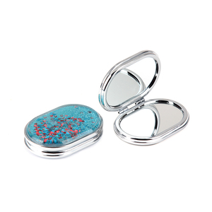 Espejo de Maquillaje Ovalado Estético con Arena Líquida Flotante, Espejo Cosmético de Bolsillo Plegable de Doble Cara con Cristal HD para Viaje, Logotipo Personalizado - Product Image 6