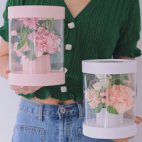 Emballage de Bouquet en plastique Transparent, boîte à fleurs cylindrique en PVC Transparent pour fleurs avec poignée de ruban